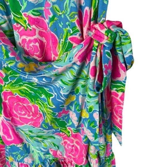 Lilly Pulitzer Dress Kassi Zanibar Blue Bunny Ruffled Faux-Wrap Dress Size S - Picture 5 of 10